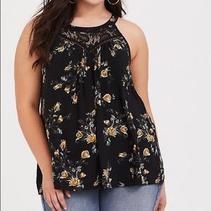 Torrid BLACK FLORAL ILLUSION CHALLIS TANK